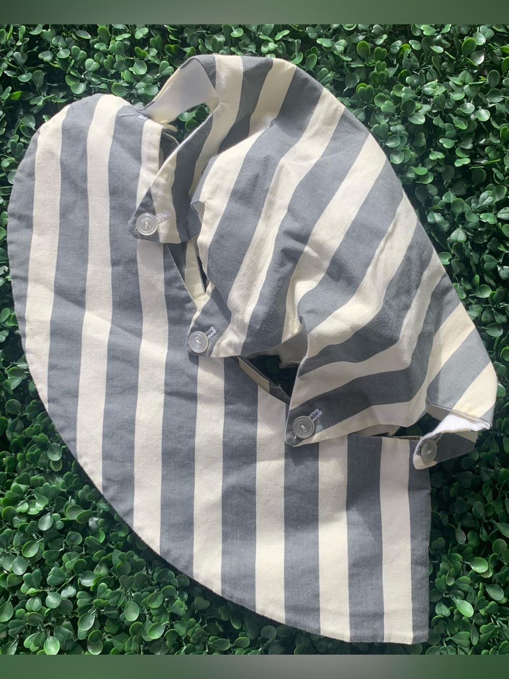 Vintage 70s stone gray & cream striped cotton tabernacle cut-out prairie hat - Picture 1 of 11